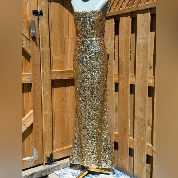 🆕 BRONX & BANCO 🧿 NWOT Farah Strapless Sequins Gown, Gold, Sz S US 4 - Picture 10 of 15
